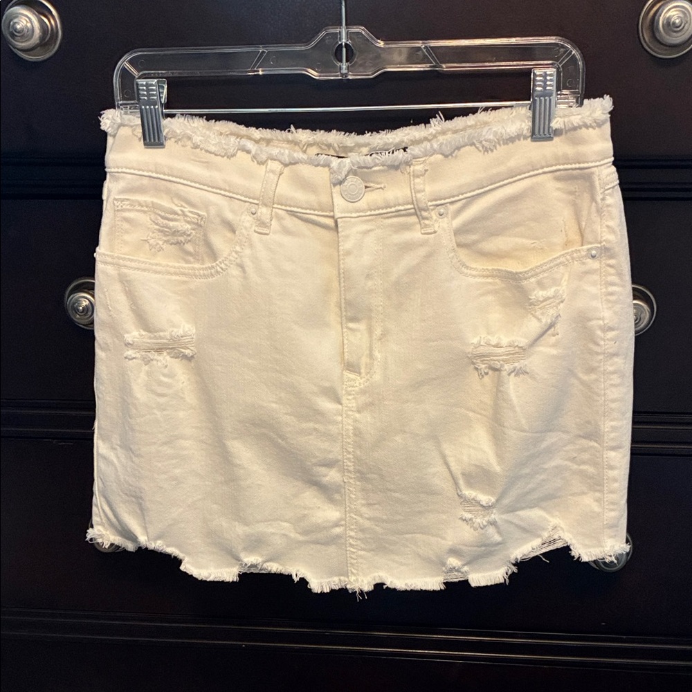 Express White Frayed Hem Denim Mini Skirt
